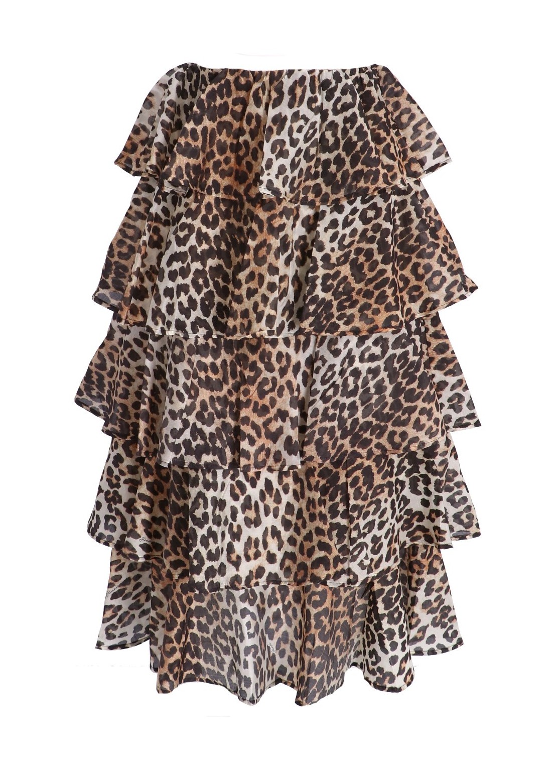 Sheer Voile Maxi Flounce Skirt Leopard