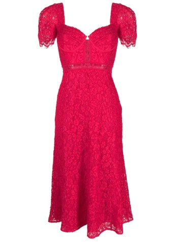 Red Crepe Lace Detail Midi Dress