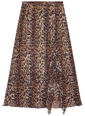 Pleated Georgette Midi Flounce Skirt Leopard