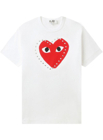 comme des garçons play t-shirt manshirt print red x black x studs - axt803051 white